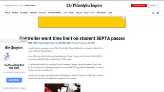
                            13. Controller want time limit on student SEPTA passes - Philly.com