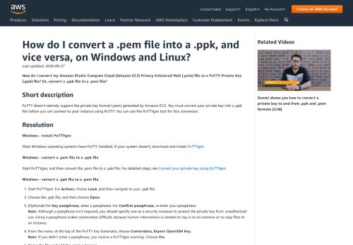 
                            3. Convert .pem File into .ppk, and Vice Versa, on ... - AWS - Amazon.com
