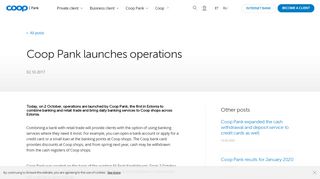 
                            6. Coop Pank launches operations | Coop Pank