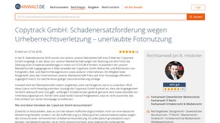 
                            7. Copytrack GmbH: Schadenersatzforderung wegen - Anwalt.de