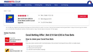 
                            4. Coral Free Bets Offer - Bet £5 Get £20 Free Bet | Freebets.co.uk