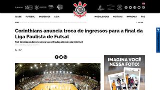 
                            12. Corinthians anuncia troca de ingressos para a final da Liga Paulista ...