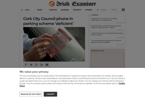 
                            7. Cork City Council phone in parking scheme 'deficient' | Irish Examiner