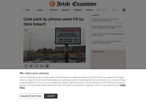 
                            8. Cork park by phone users hit by data breach | Irish Examiner