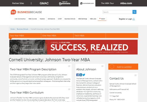 
                            12. Cornell University: Johnson Two-Year MBA • BusinessBecause