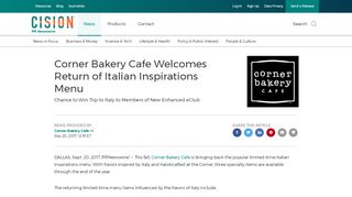 
                            13. Corner Bakery Cafe Welcomes Return of Italian Inspirations Menu