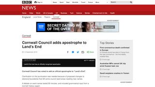 
                            12. Cornwall Council adds apostrophe to Land's End - BBC News