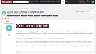 
                            6. Cosmik Casino: 20 Free Spins for Fruit Zen! - Casino Bonuses and ...