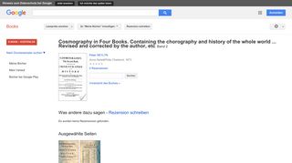 
                            10. Cosmography in Four Books. Containing the chorography and history of ...