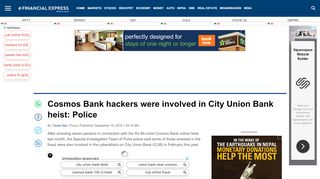 
                            10. Cosmos Bank hackers were involved in City Union Bank heist: Police ...