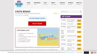 
                            10. Costa Bingo - 120 free bingo tickets - Play Now - Bingo Sites