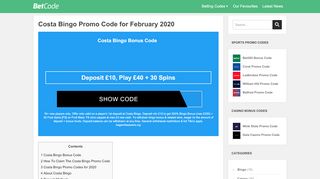 
                            4. Costa Bingo Promo Code - Get £5 Bonus Cash for February 2019