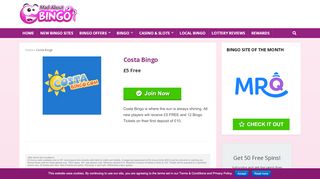 
                            8. Costa Bingo Review | £5 FREE No Deposit Bonus | Madaboutbingo.com