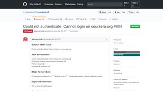
                            8. Could not authenticate: Cannot login on coursera.org · Issue #604 ...