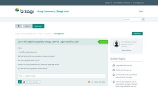 
                            2. Could not obtain properties of SQL SERVER Login ... - Bizagi Feedback