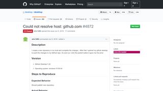 
                            7. Could not resolve host: github.com · Issue #4872 · desktop/desktop ...