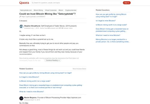 
                            7. Could we trust Bitcoin Mining like 'Getcryptotab'? - Quora