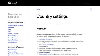 
                            2. Country settings - Support - Spotify