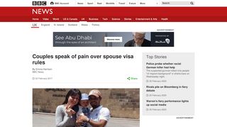 
                            5. Couples speak of pain over spouse visa rules - BBC News
