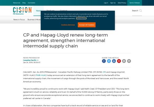 
                            10. CP and Hapag-Lloyd renew long-term agreement, ...