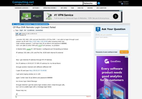 
                            9. CP Plus DVR remote login connect failed - Computing.Net