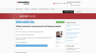 
                            8. cPanel username and password not being ... - InMotion Hosting