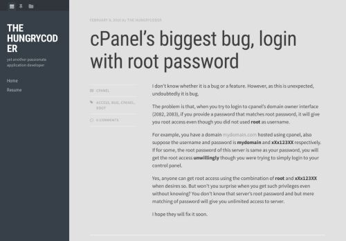 
                            11. cPanel's biggest bug, login with root password – The HungryCoder