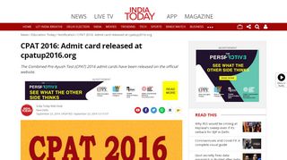
                            1. CPAT 2016: Admit card released at cpatup2016.org - Education Today ...