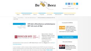 
                            13. CR Asti e Biverbanca cartolarizzano 697 mln euro di Npl - BeBeez.it