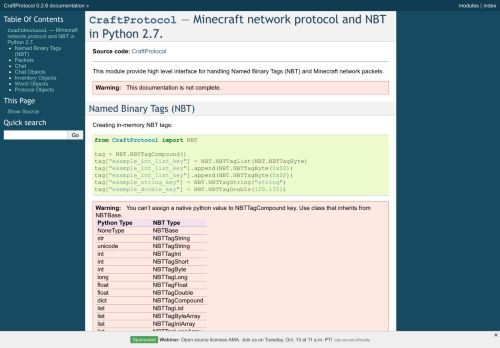
                            13. CraftProtocol — Minecraft network protocol and NBT in Python 2.7 ...