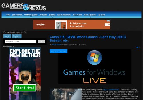 
                            8. Crash FIX: GFWL Won't Launch - Can't Play DiRT3, Batman, etc ...