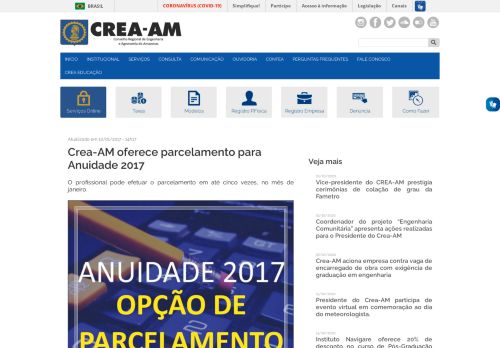 
                            9. Crea-AM oferece parcelamento para Anuidade 2017 - crea-am.org.br