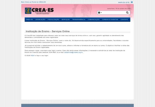 
                            13. CREA-ES > SERVIÇOS > Instituição de Ensino - Serviços Online