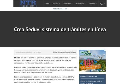 
                            8. Crea Seduvi sistema de trámites en línea | NTR Zacatecas .com