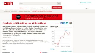
                            11. Crealogix erhält Auftrag von VZ Depotbank | cash