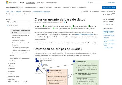 
                            8. Crear un usuario de base de datos - SQL Server | Microsoft Docs