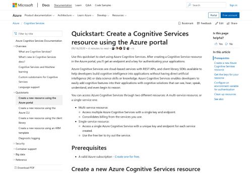 
                            5. Create a Cognitive Services account in the Azure portal | Microsoft Docs