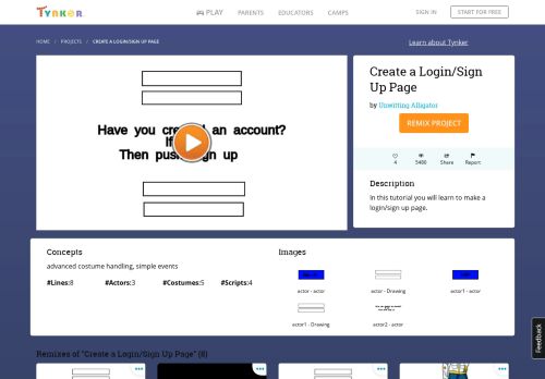
                            6. Create a Login/Sign Up Page | Tynker