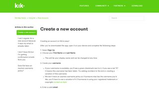 
                            9. Create a new account – Kik Help Center
