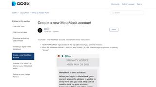 
                            2. Create a new MetaMask account – DDEX.io