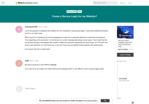 
                            5. Create a Secure Login for my Website? - WebDeveloper.com Forums