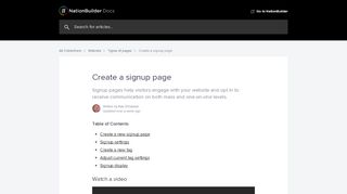 
                            7. Create a signup page on NationBuilder