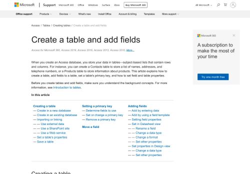 
                            12. Create a table and add fields - Access - Office Support - Office 365