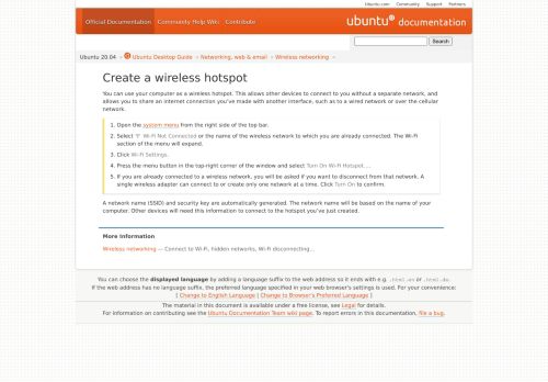 
                            7. Create a wireless hotspot - Ubuntu Documentation