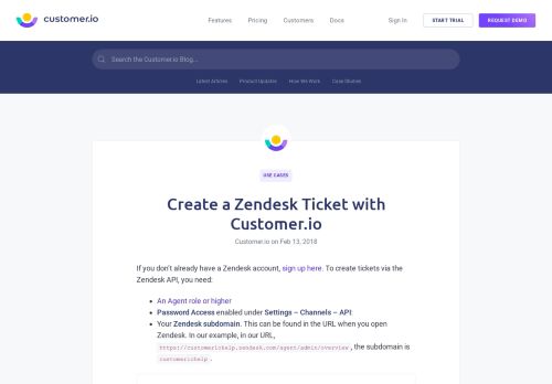 
                            9. Create a Zendesk Ticket with Customer.io - Customer.io