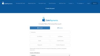 
                            2. Create Account - CoinPayments
