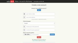 
                            2. Create account - Wikidot - Free and Pro Wiki Hosting