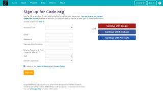 
                            2. Create an account - Code.org
