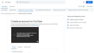 
                            3. Create an account on YouTube - Android - YouTube ... - Google Support