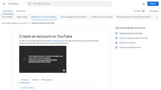 
                            12. Create an account on YouTube - Computer ... - Google Support
